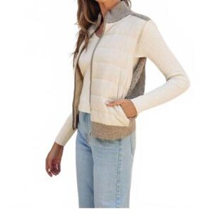 NWT Dress Forum Cream & Taupe Women's Quilted Knit Jacket Sweater - Size M